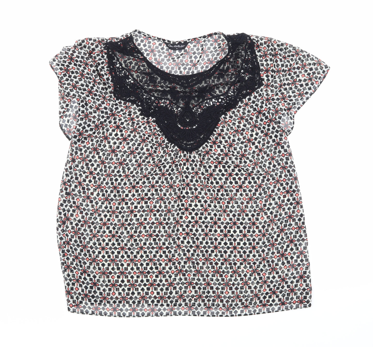 Miss Selfridge Womens Black Geometric  Basic Blouse Size 8
