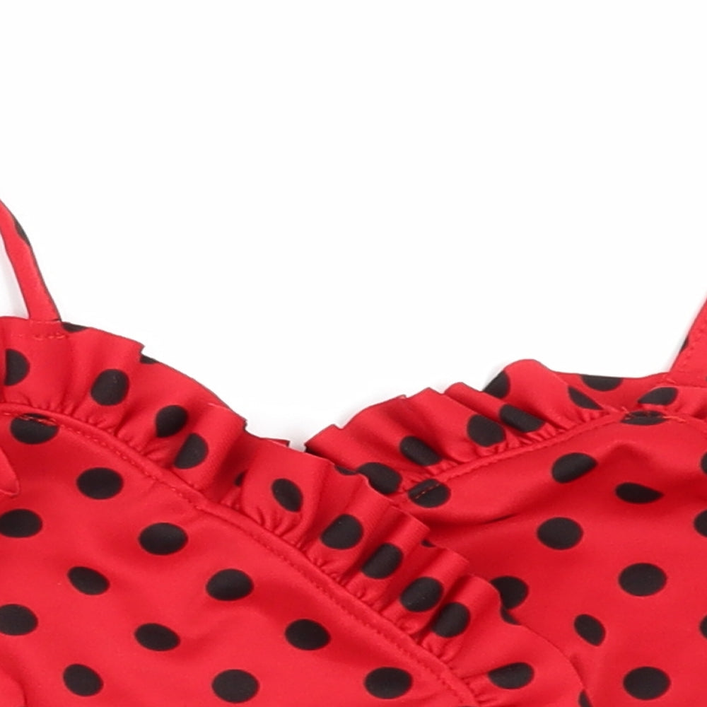 Boohoo Womens Red Polka Dot  Cropped Polo Size 12