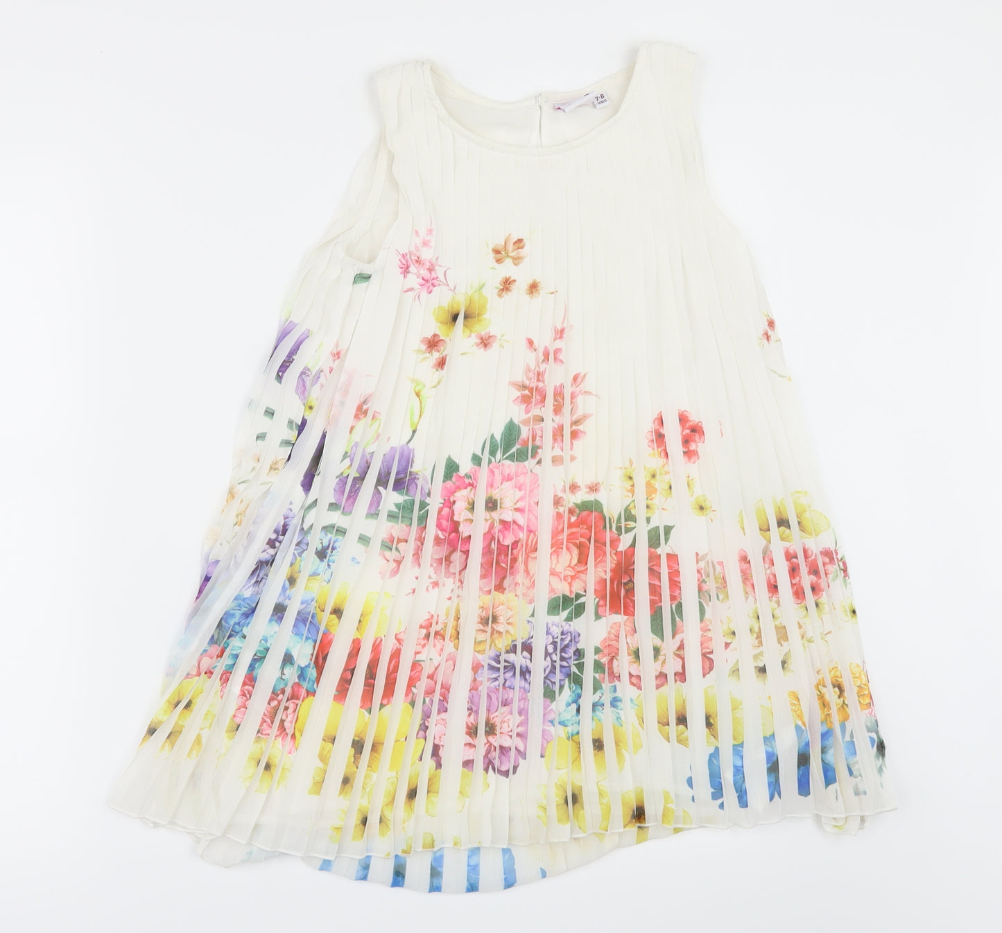Glitzy Chick Girls White Floral  A-Line  Size 7-8 Years  - Pleated