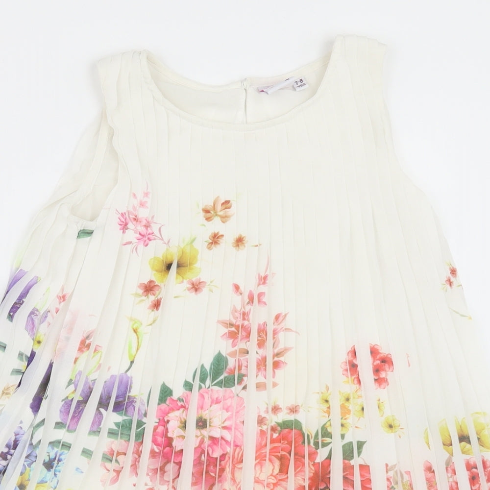 Glitzy Chick Girls White Floral  A-Line  Size 7-8 Years  - Pleated
