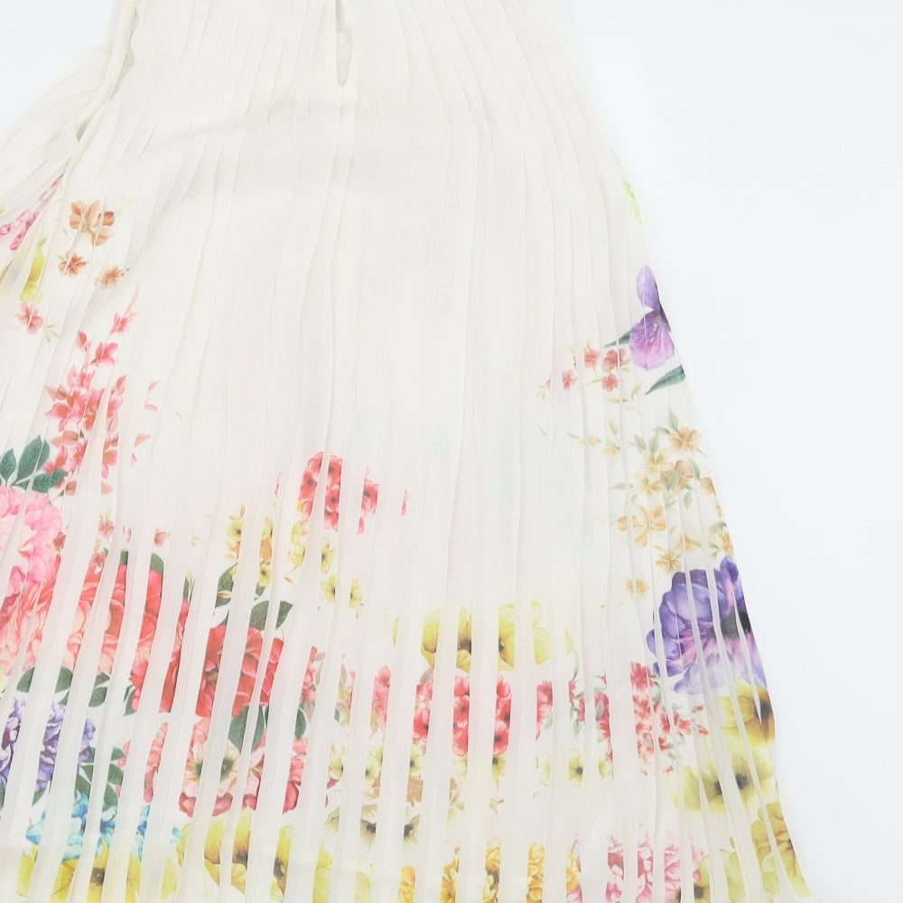 Glitzy Chick Girls White Floral  A-Line  Size 7-8 Years  - Pleated
