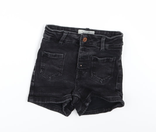Front view of New Look girls’ black damask cut-off shorts, size 10, years
