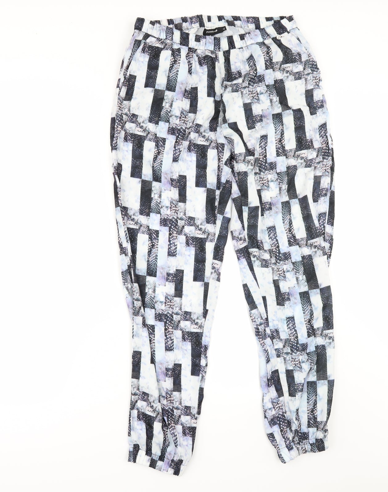 Firetrap Womens Blue Geometric  Jogger Trousers Size 12 L28 in
