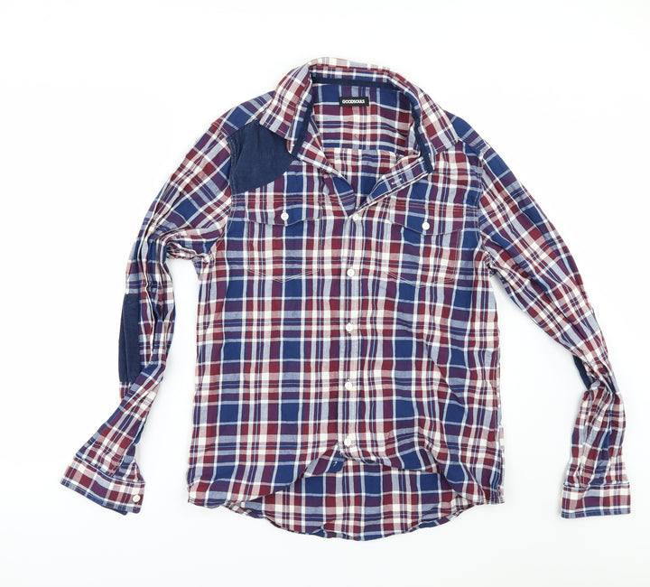 Goodsouls Mens Blue Check Button-Up Size M