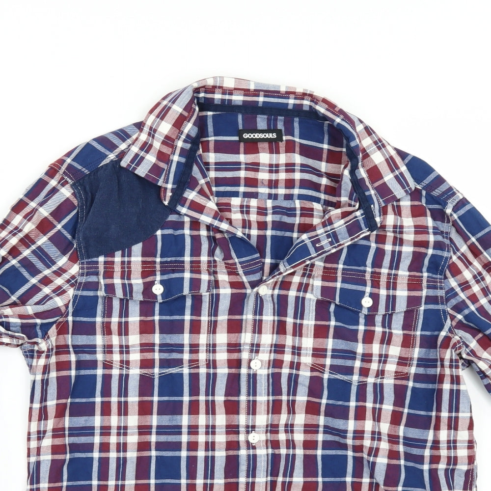 Goodsouls Mens Blue Check   Button-Up Size M