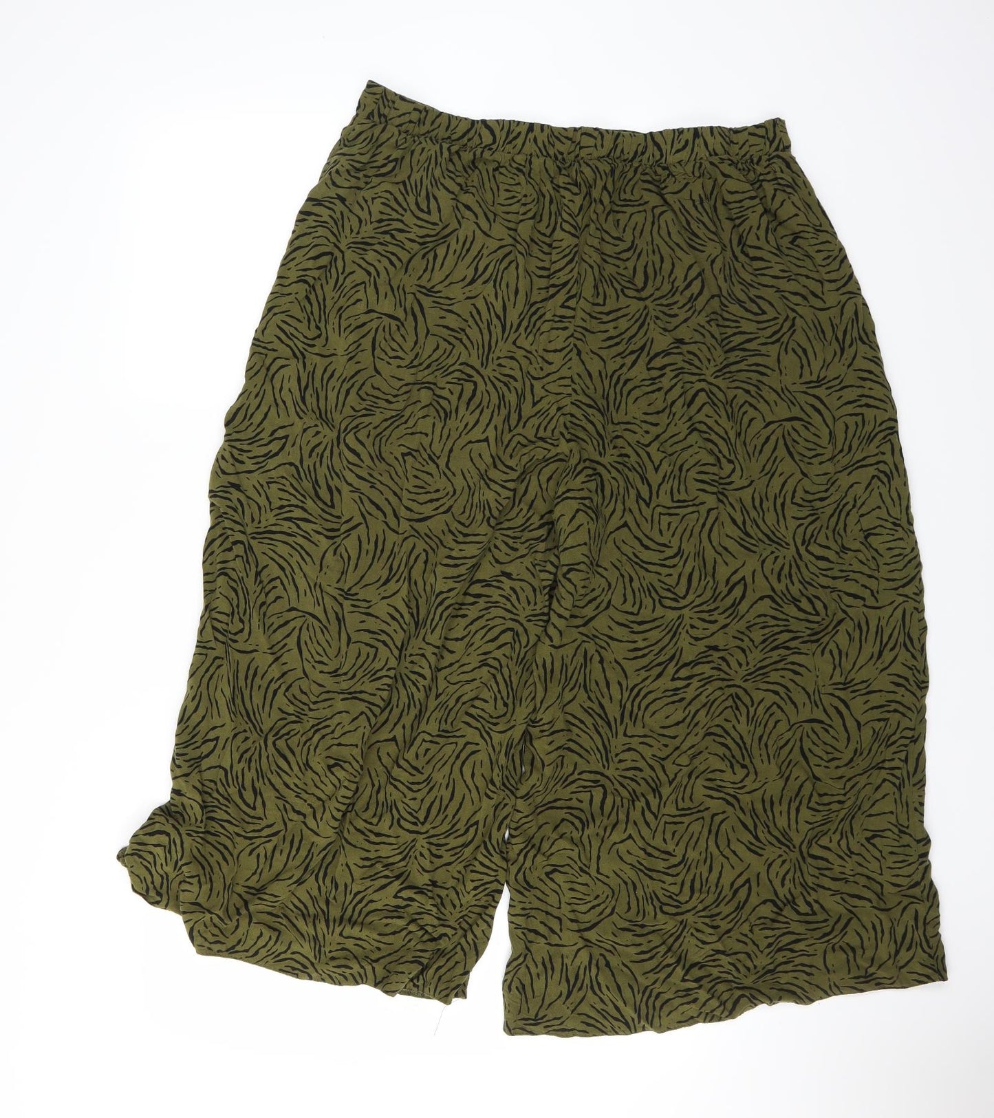 New Look Womens Green Animal Print  Cropped Trousers Size 18 L21 in - WIDE LEG