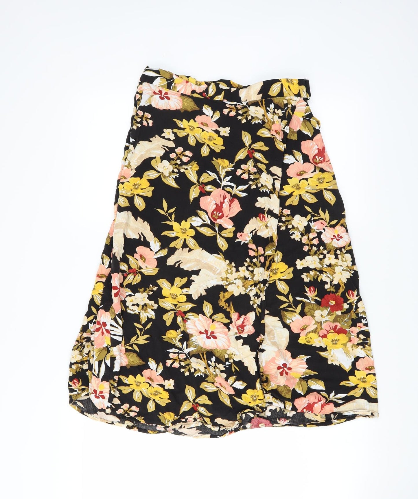 Warehouse Womens Black Floral  Wrap Skirt Size 10