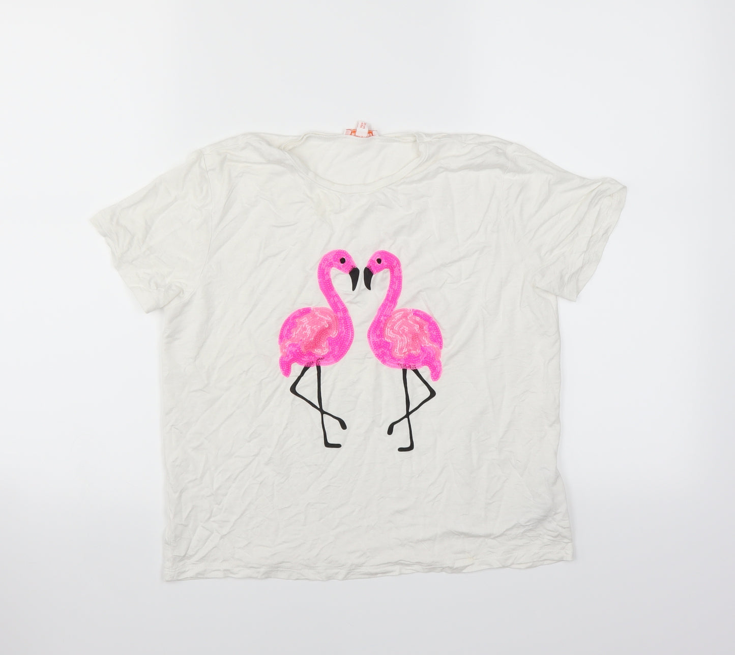 bluezoo Girls White   Basic T-Shirt Size 11-12 Years  - FLAMINGO