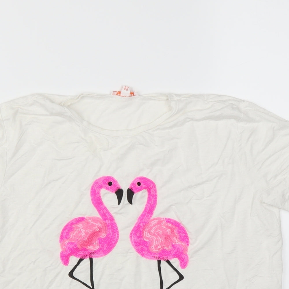 bluezoo Girls White   Basic T-Shirt Size 11-12 Years  - FLAMINGO