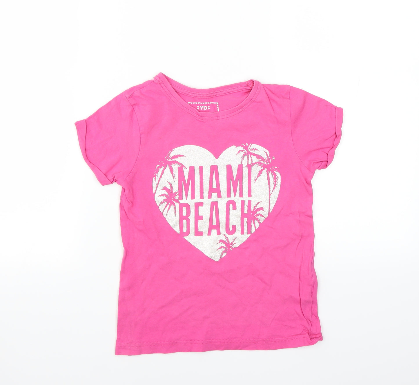 YD Girls Pink   Basic T-Shirt Size 8-9 Years  - Miami Beach