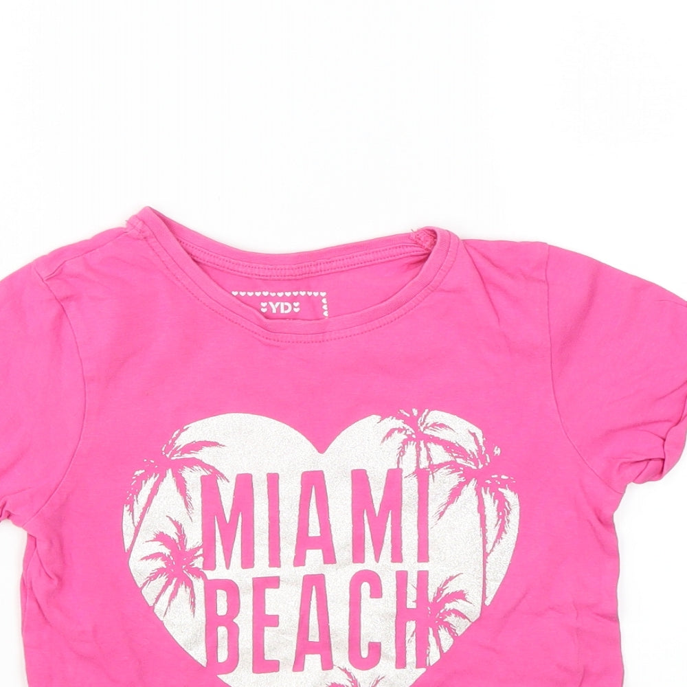 YD Girls Pink   Basic T-Shirt Size 8-9 Years  - Miami Beach