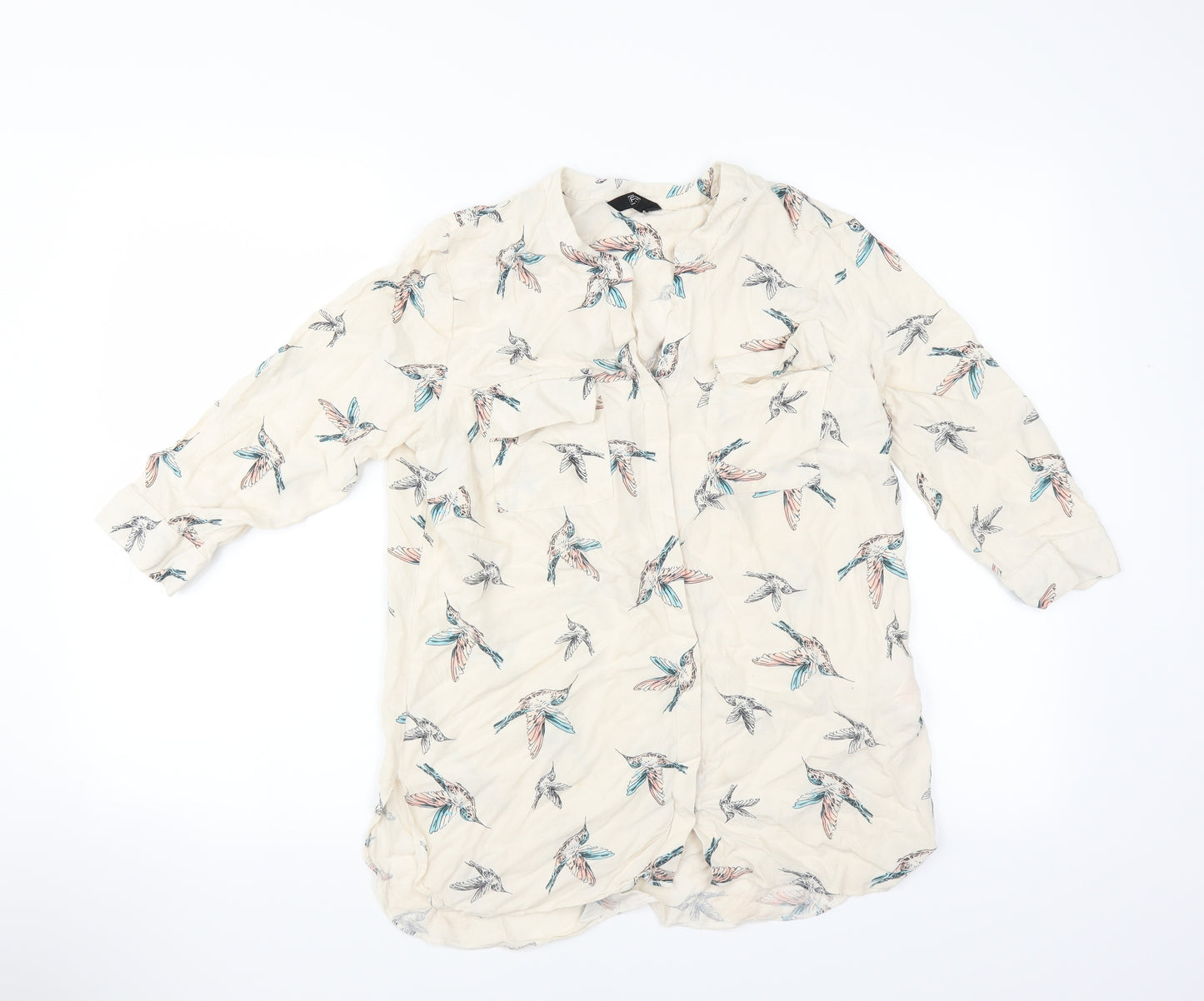 F&F Womens Beige   Basic Blouse Size 10  - bird print