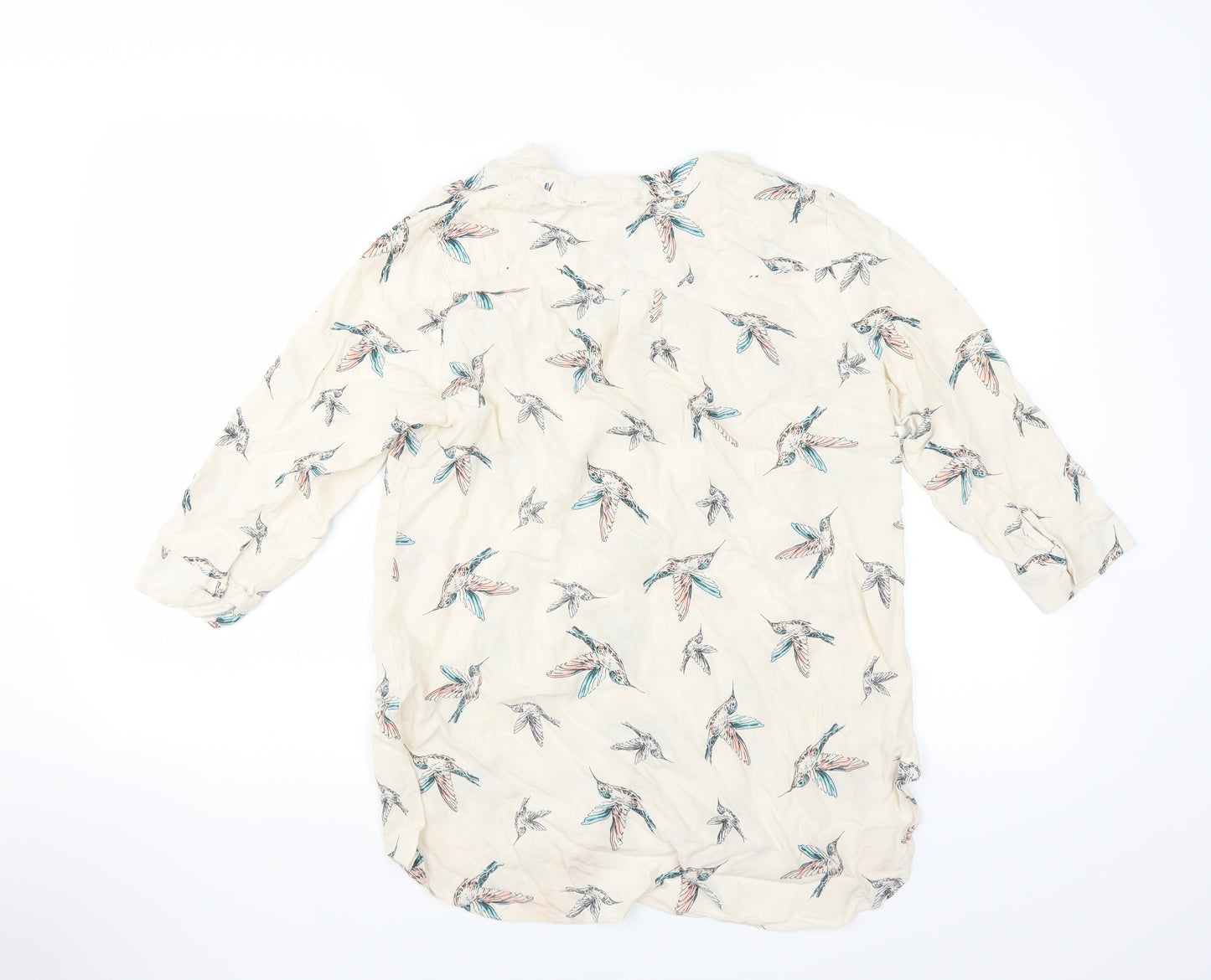 F&F Womens Beige   Basic Blouse Size 10  - bird print