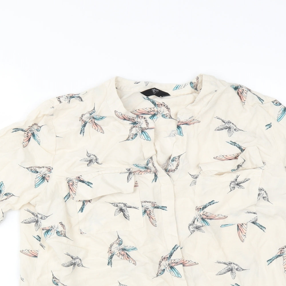 F&F Womens Beige   Basic Blouse Size 10  - bird print