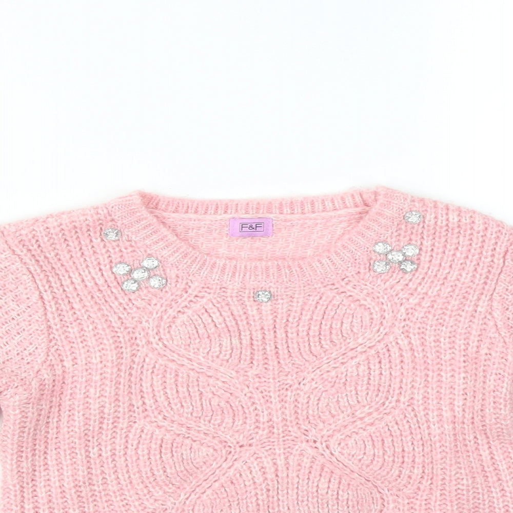 F&F Girls Pink   Pullover Jumper Size 6-7 Years