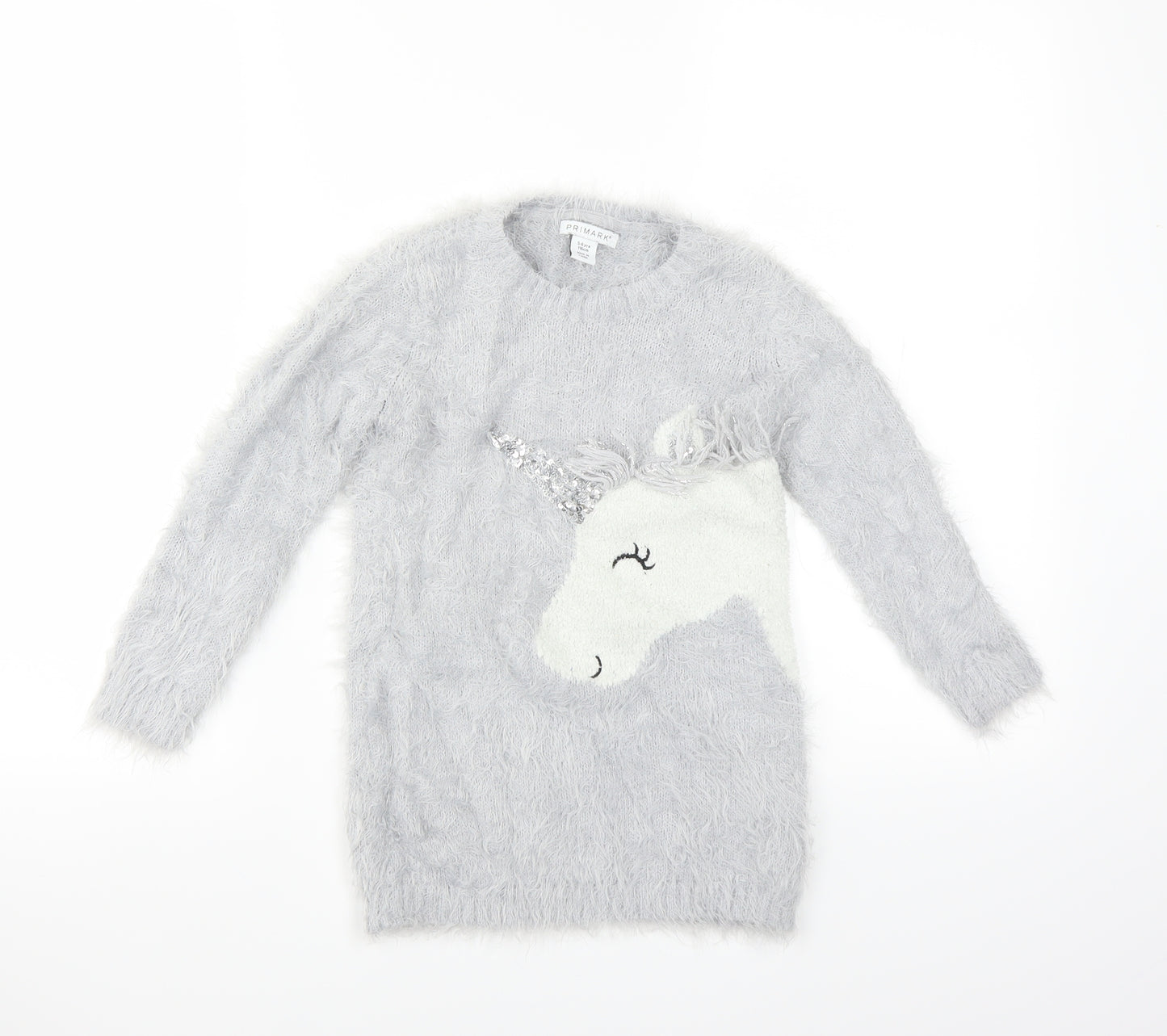 Primark Girls Grey   Pullover Jumper Size 5-6 Years  - unicorn