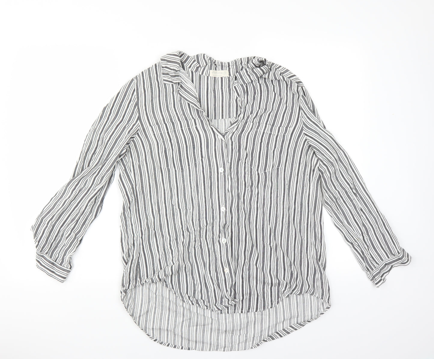 Just Living  Womens Black Striped  Basic Button-Up Size S