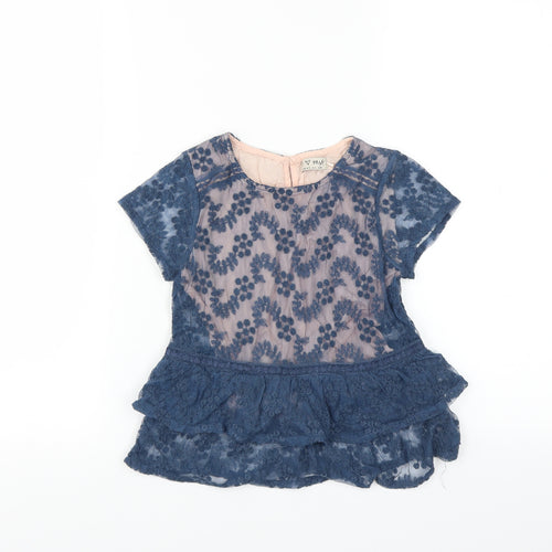 NEXT Girls Blue Floral  Basic Blouse Size 7 Years  - embroidered floral layer