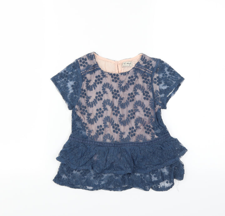 NEXT Girls Blue Floral  Basic Blouse Size 7 Years  - embroidered floral layer