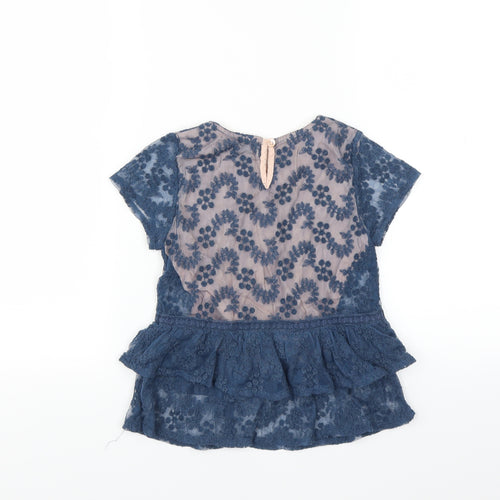 NEXT Girls Blue Floral  Basic Blouse Size 7 Years  - embroidered floral layer