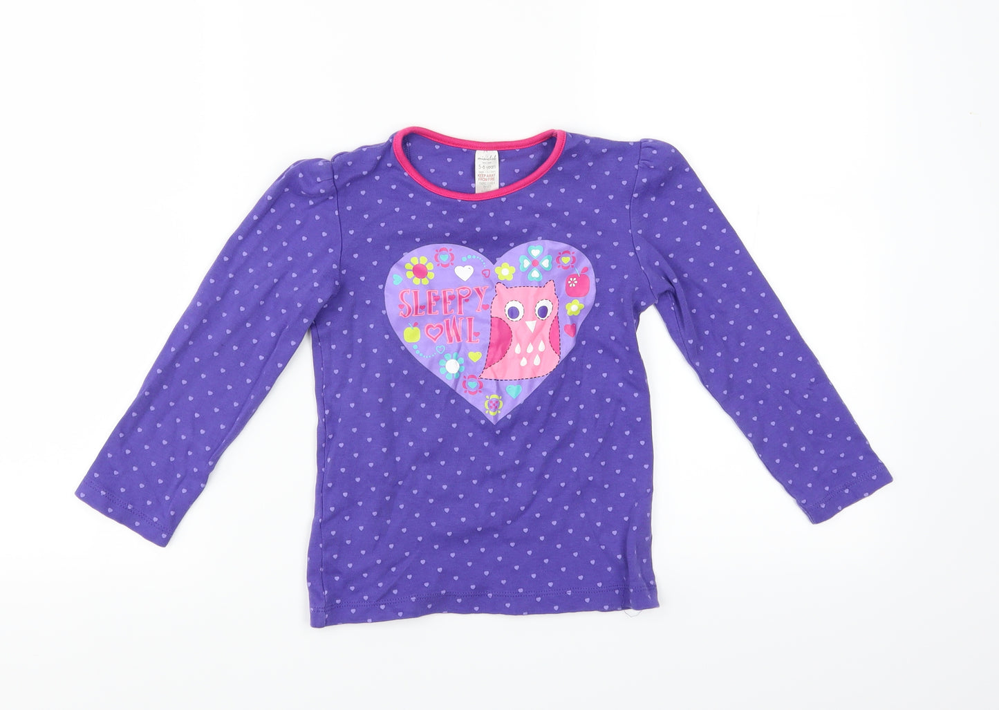 Miniclub Girls Purple   Top Pyjama Top Size 5-6 Years  - sleepy owl