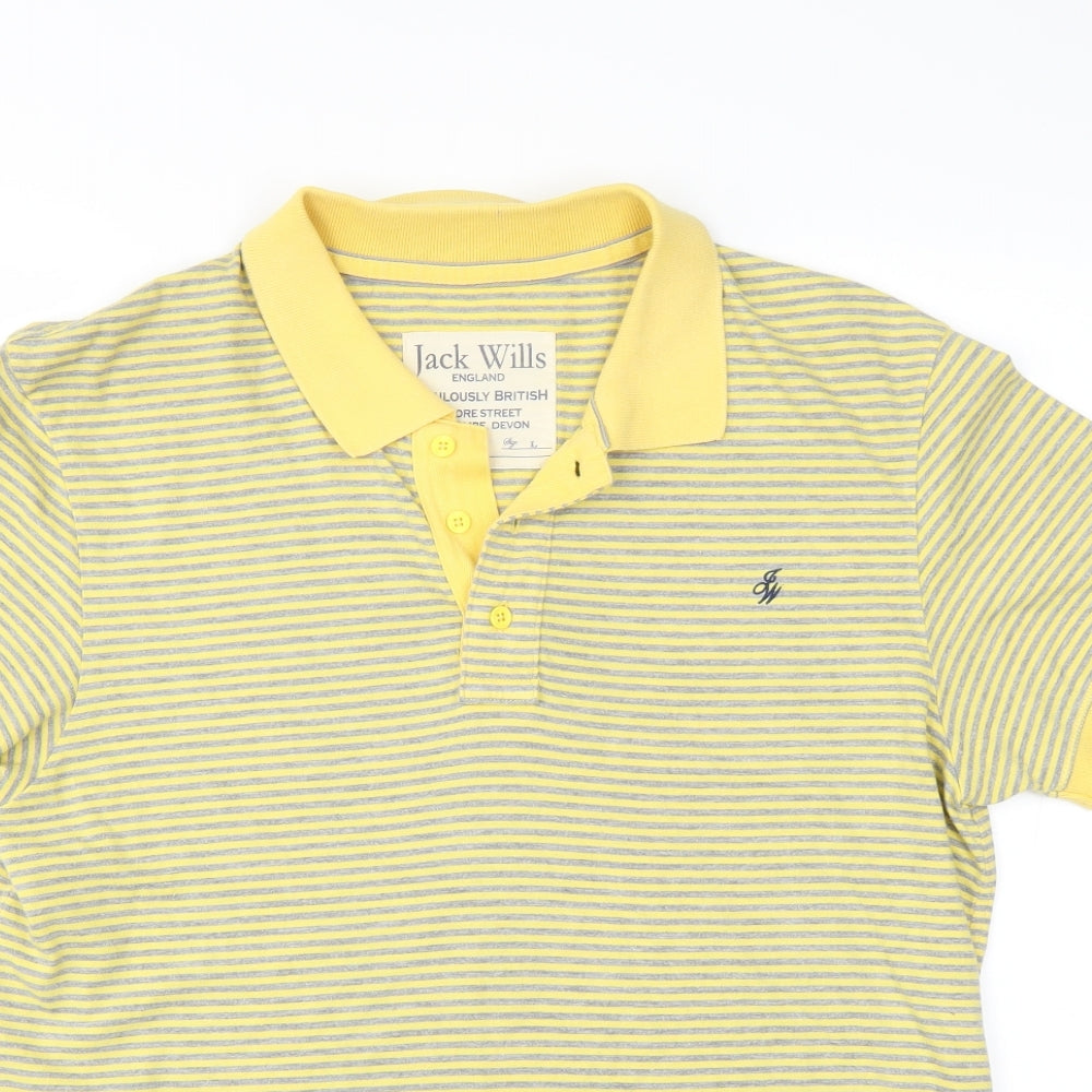 Jack Wills Mens Yellow Striped   Polo Size L