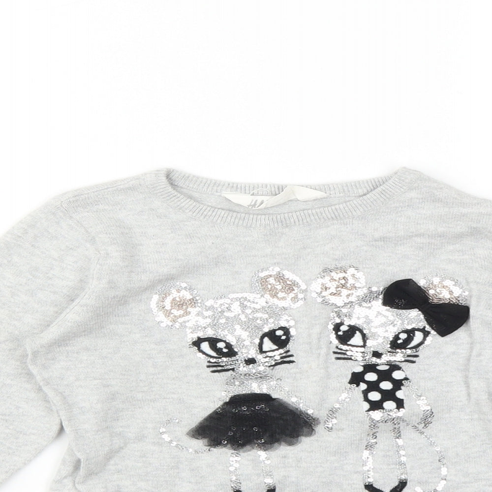 H&M Girls Grey   Pullover Jumper Size 4-5 Years