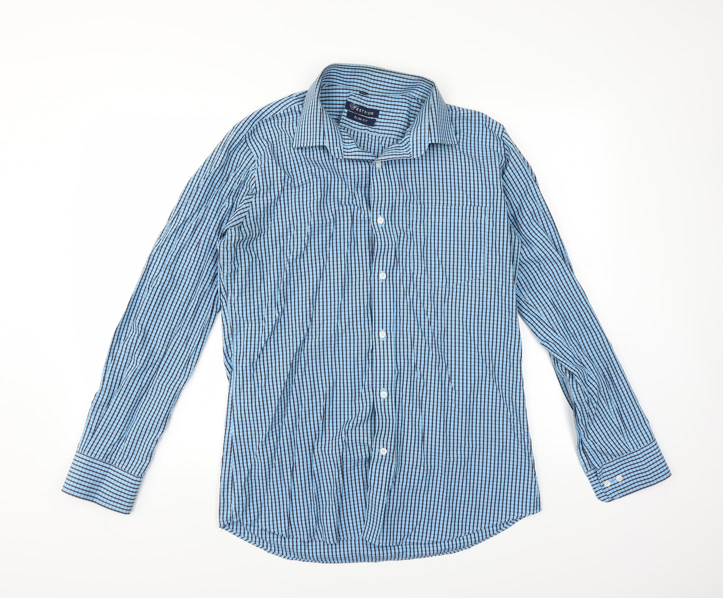 Westside Mens Blue Check   Dress Shirt Size 40
