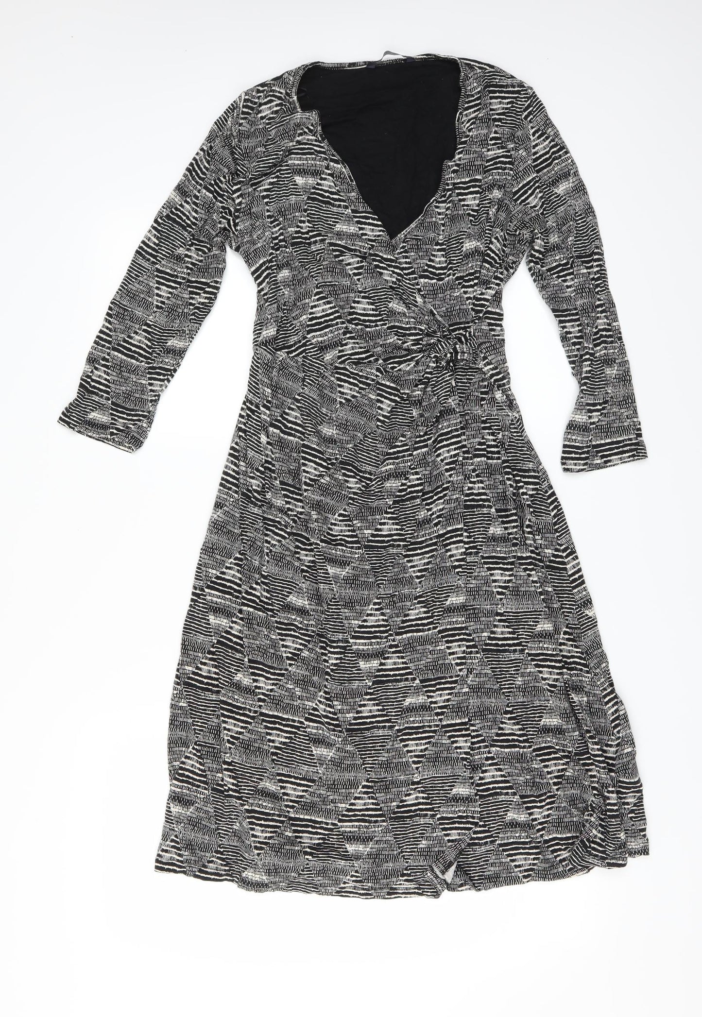 Marks and Spencer Womens Black Geometric  Wrap Dress  Size 14