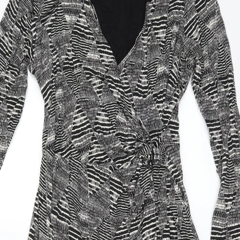 Marks and Spencer Womens Black Geometric  Wrap Dress  Size 14