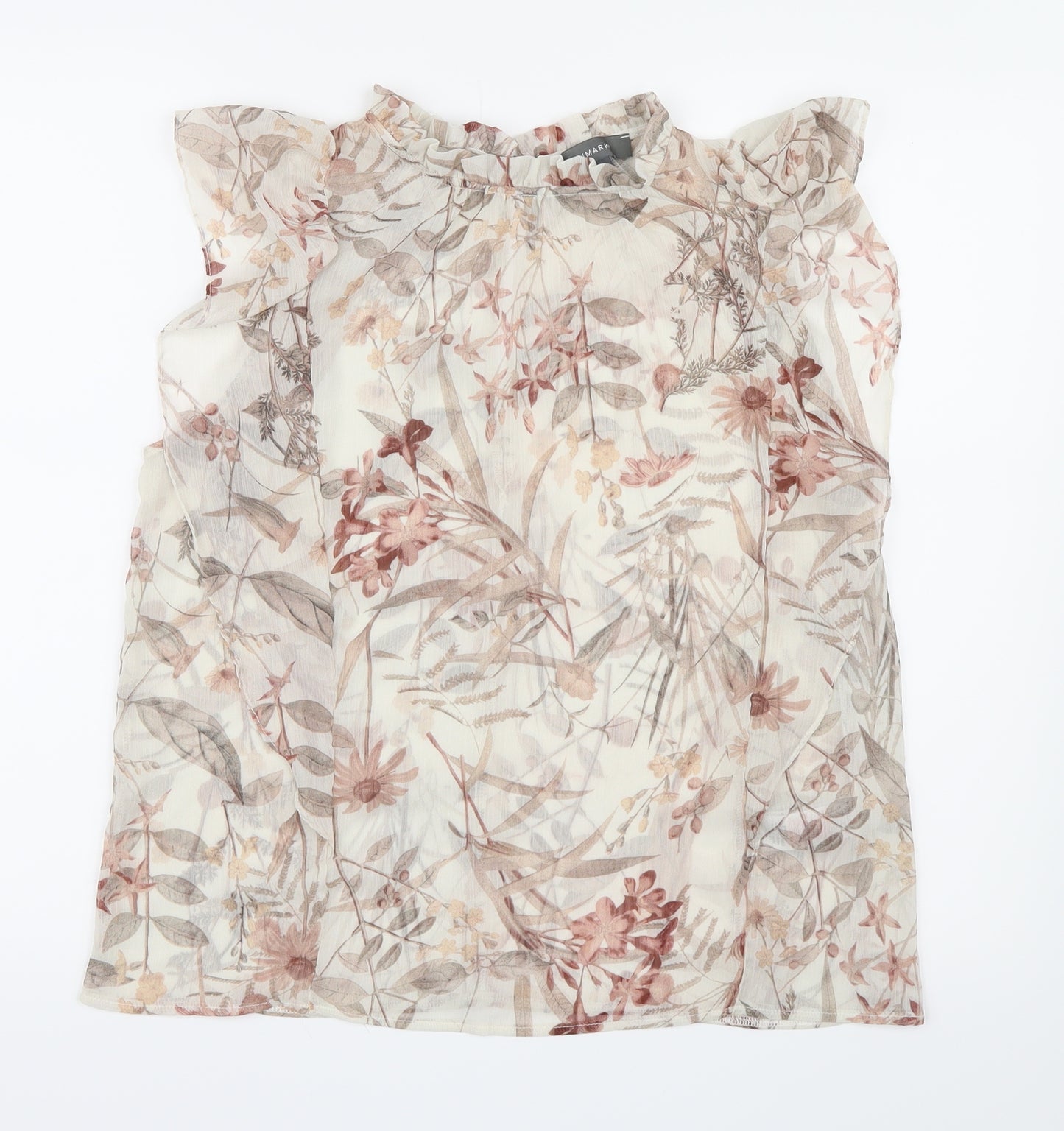 Primark Womens Brown Floral Mesh Basic Blouse Size 12
