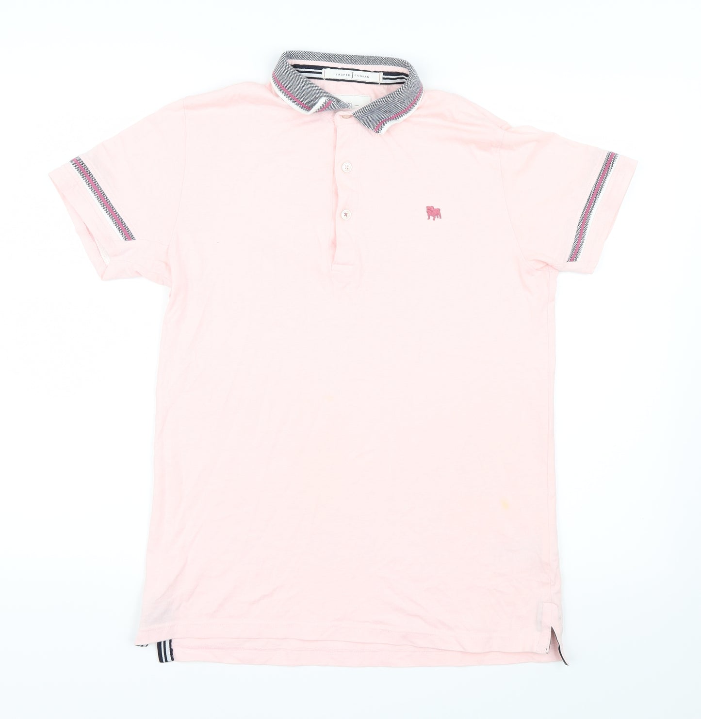 Jasper Conran Boys Pink   Basic T-Shirt Size 13-14 Years  - Striped collar and sleeves