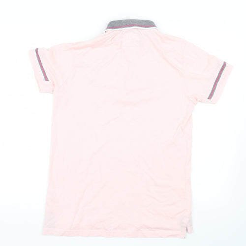 Jasper Conran Boys Pink   Basic T-Shirt Size 13-14 Years  - Striped collar and sleeves