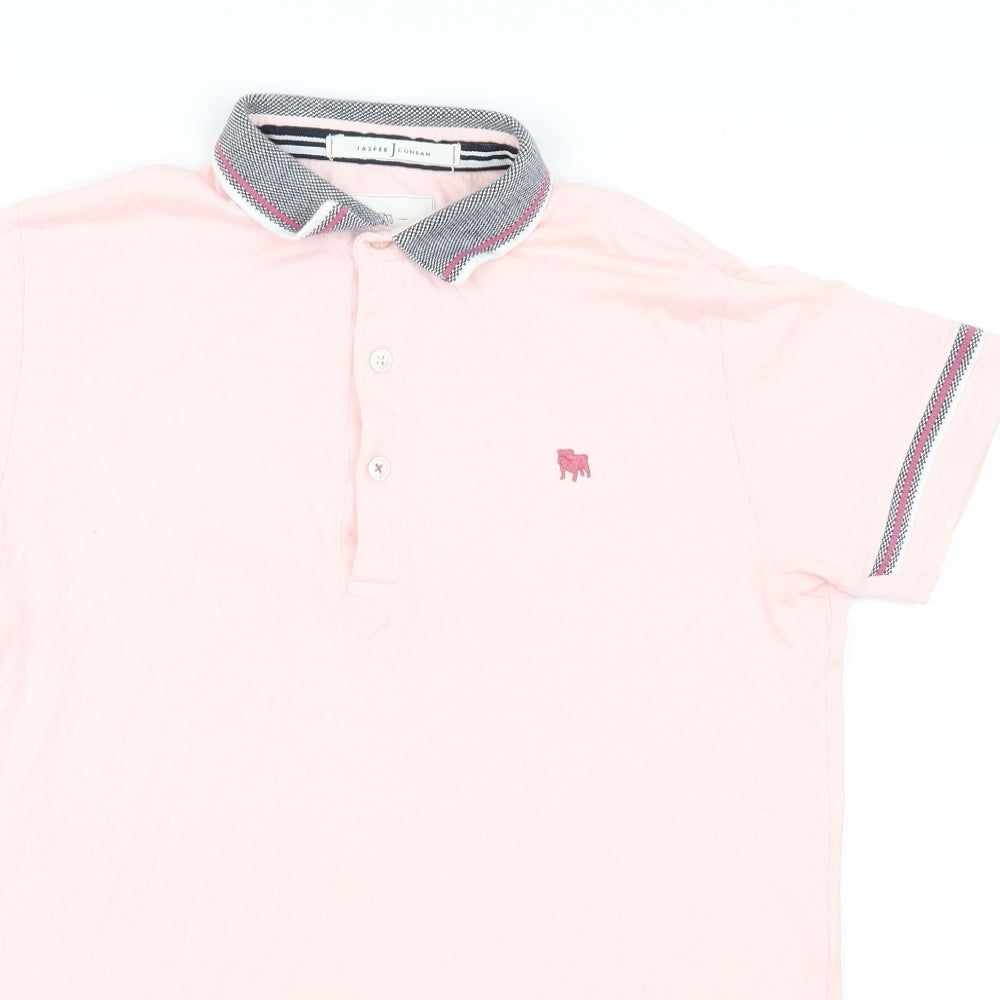 Jasper Conran Boys Pink   Basic T-Shirt Size 13-14 Years  - Striped collar and sleeves