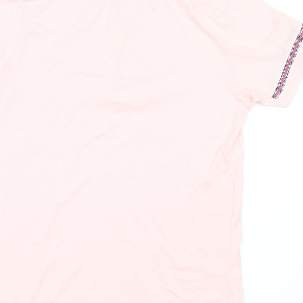 Jasper Conran Boys Pink   Basic T-Shirt Size 13-14 Years  - Striped collar and sleeves