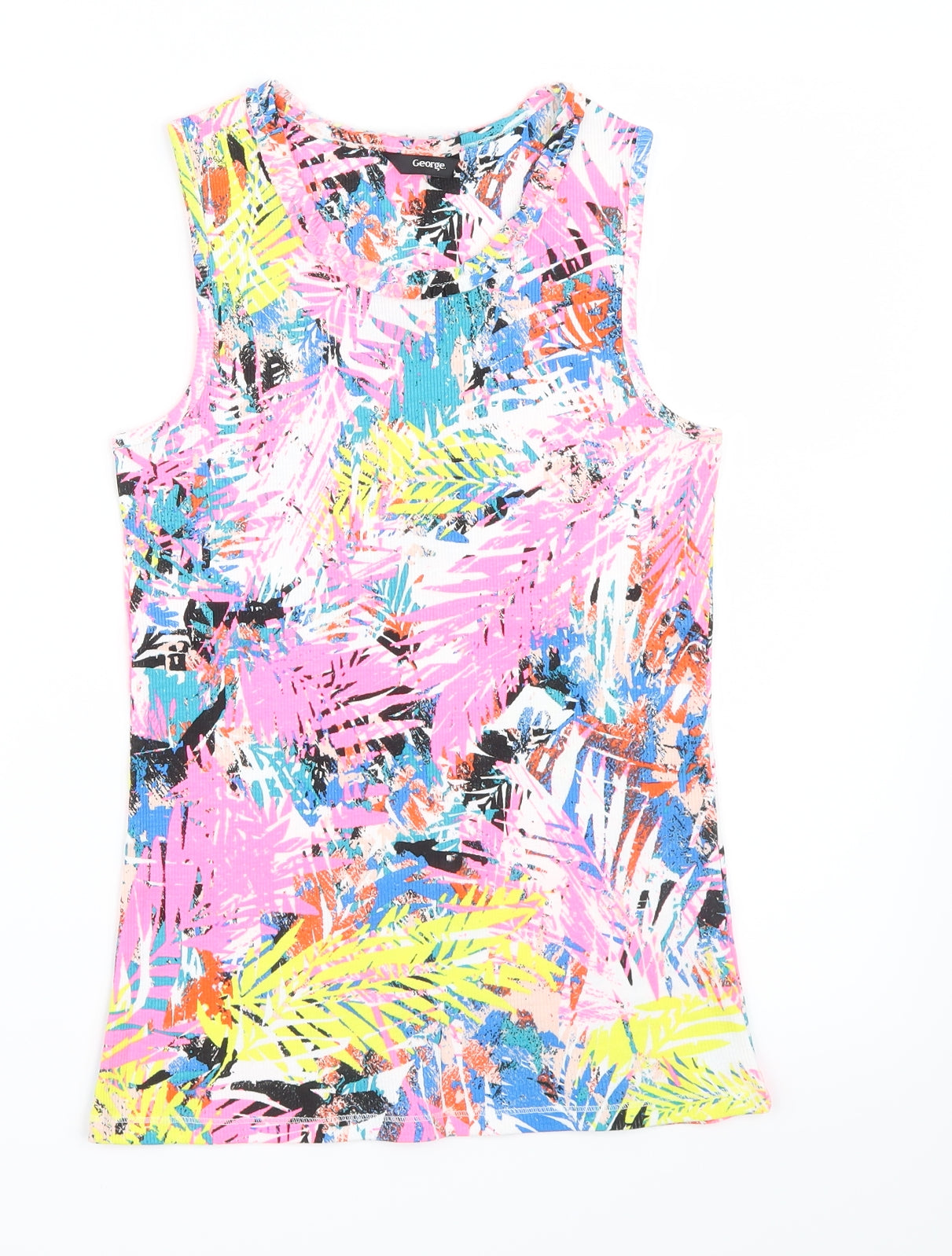 George Girls Pink Geometric  Basic T-Shirt Size 12-13 Years  - Leaf print