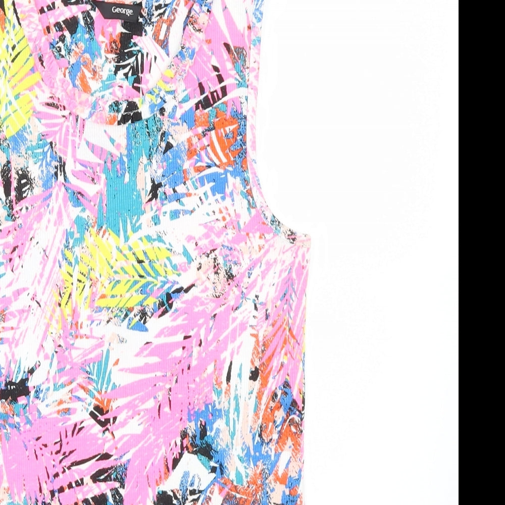 George Girls Pink Geometric  Basic T-Shirt Size 12-13 Years  - Leaf print