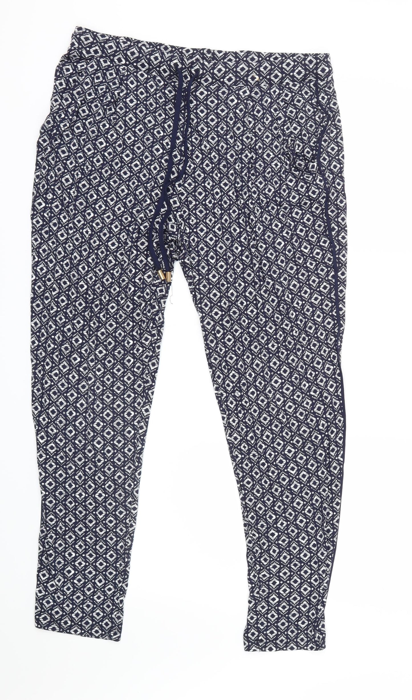 F&F Womens Blue Argyle/Diamond  Trousers  Size 14 L27 in