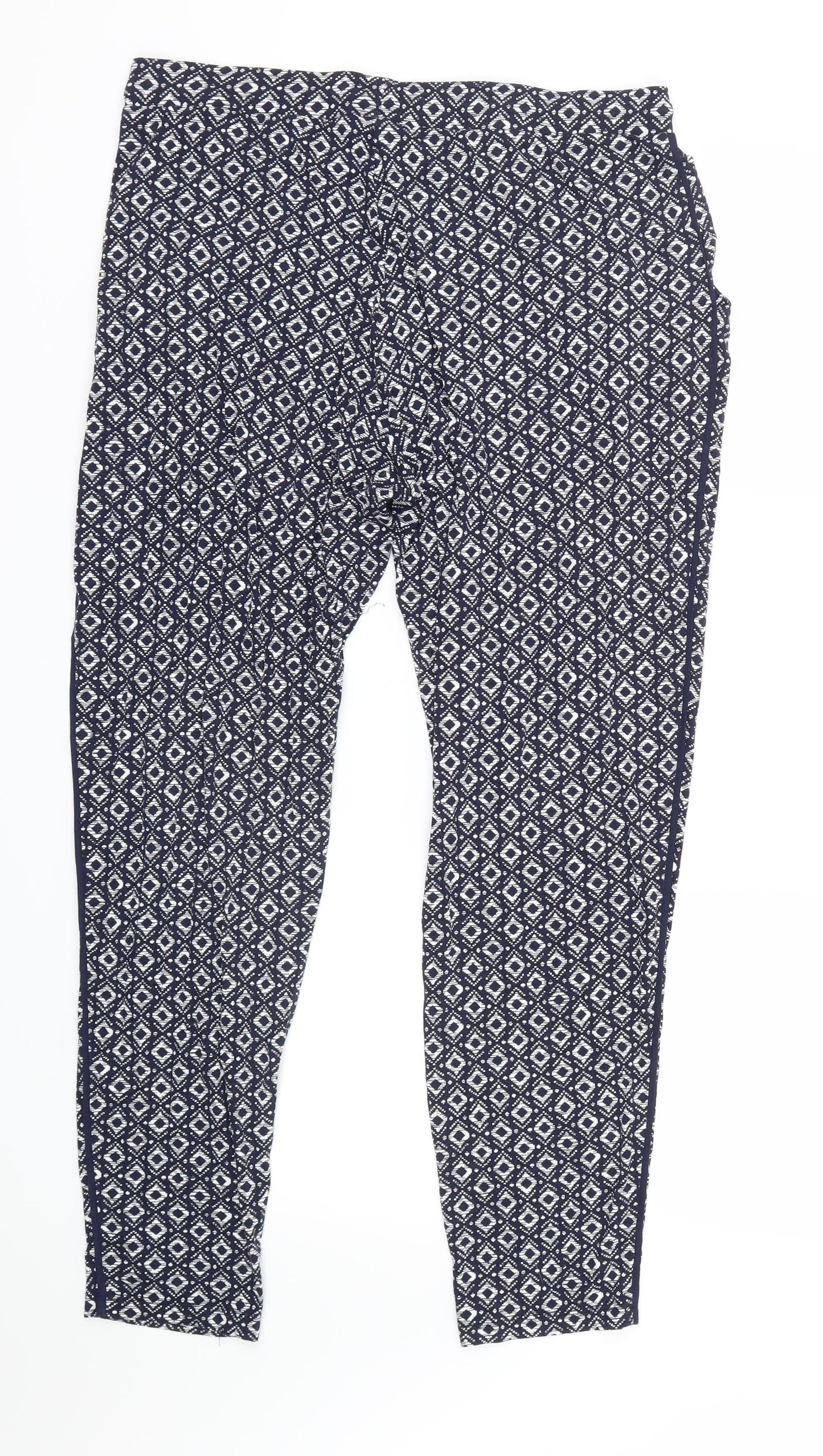 F&F Womens Blue Argyle/Diamond  Trousers  Size 14 L27 in