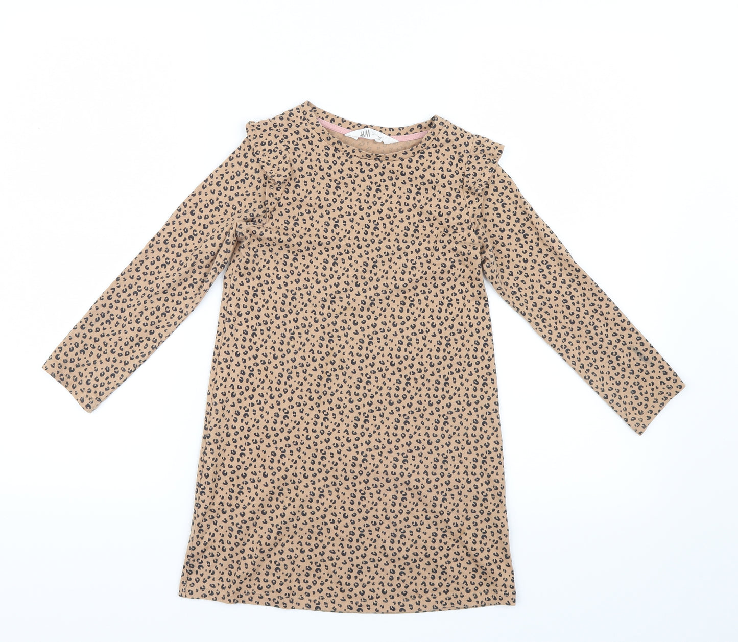 H&M Girls Brown Animal Print  Shirt Dress  Size 5-6 Years  - Leopard Print
