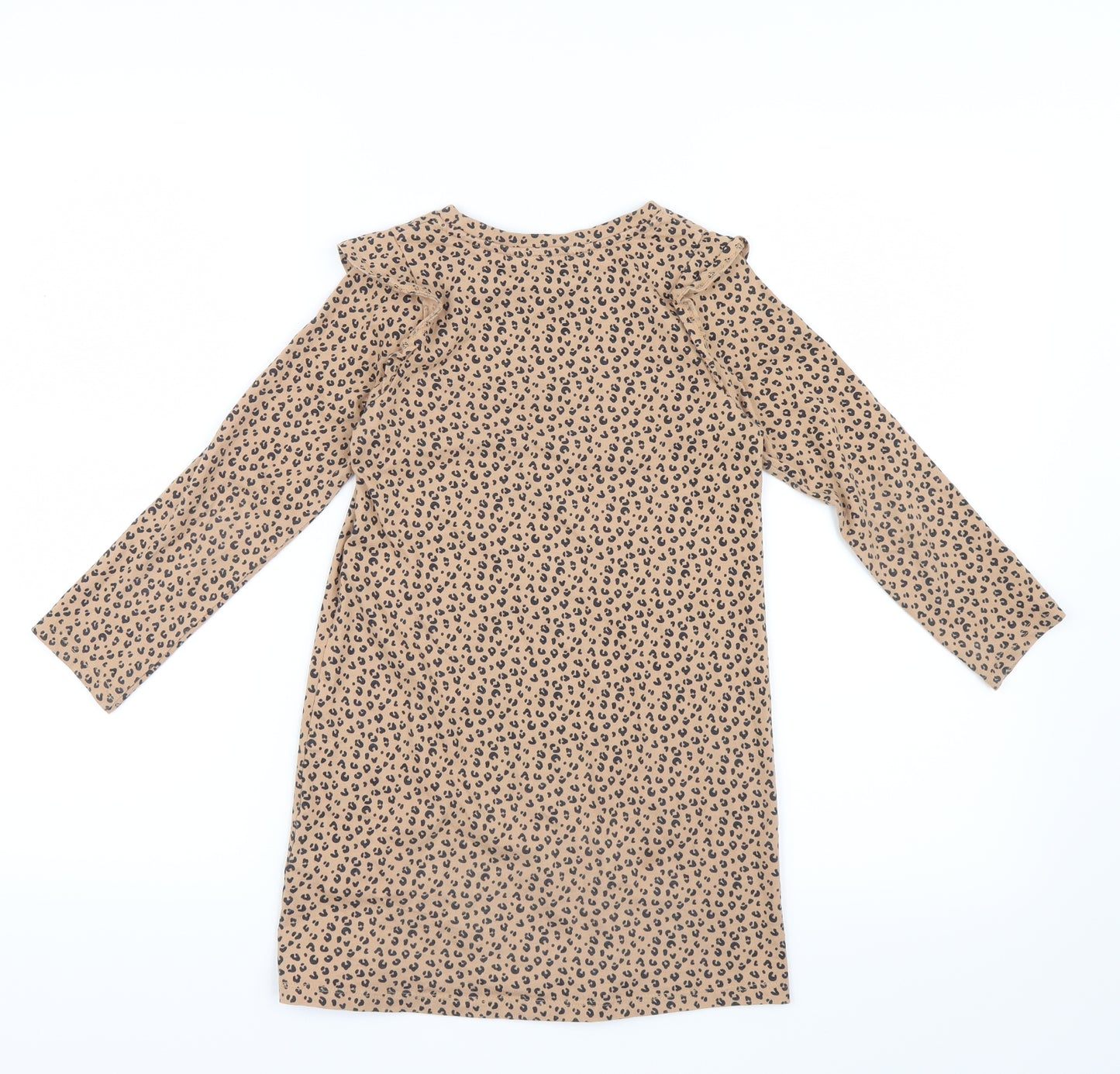 H&M Girls Brown Animal Print  Shirt Dress  Size 5-6 Years  - Leopard Print