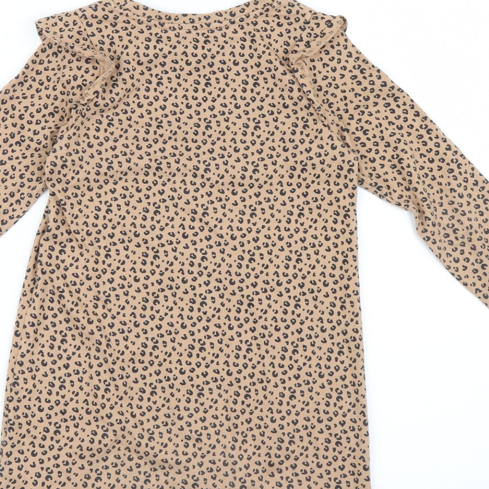 H&M Girls Brown Animal Print  Shirt Dress  Size 5-6 Years  - Leopard Print