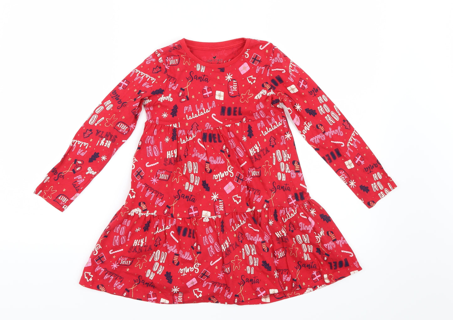 F&F Girls Red Geometric  Shirt Dress  Size 5-6 Years  - Christmas