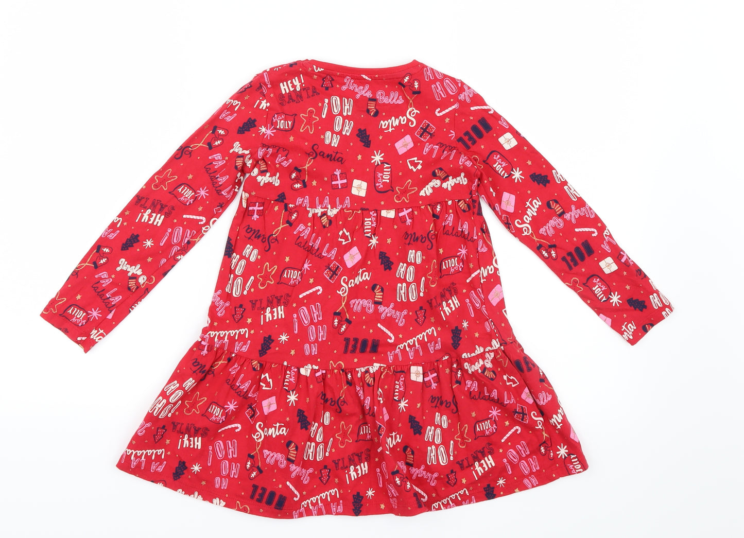 F&F Girls Red Geometric  Shirt Dress  Size 5-6 Years  - Christmas
