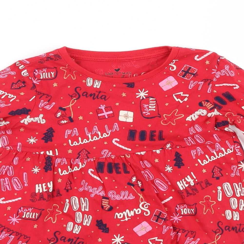 F&F Girls Red Geometric  Shirt Dress  Size 5-6 Years  - Christmas