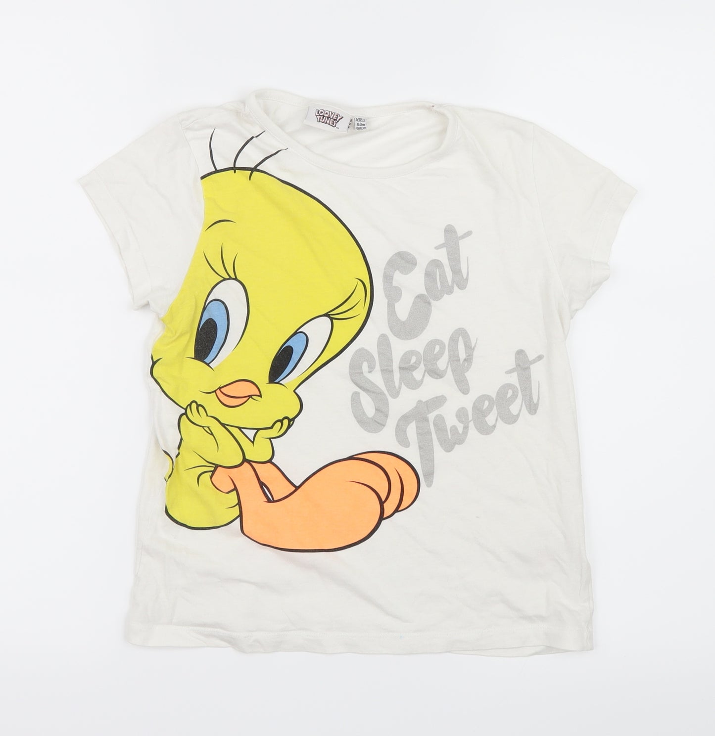 Primark Girls White   Basic T-Shirt Size 9-10 Years  - Looney Tunes
