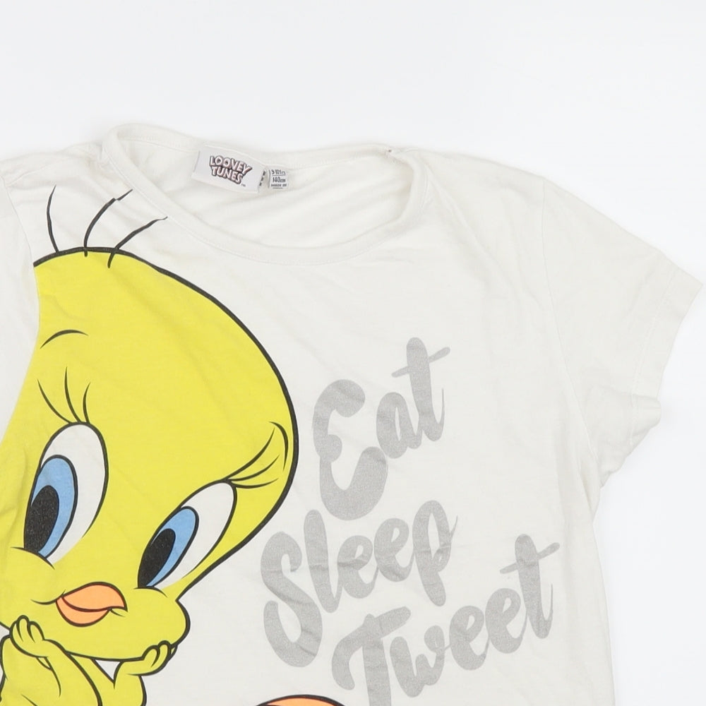Primark Girls White   Basic T-Shirt Size 9-10 Years  - Looney Tunes