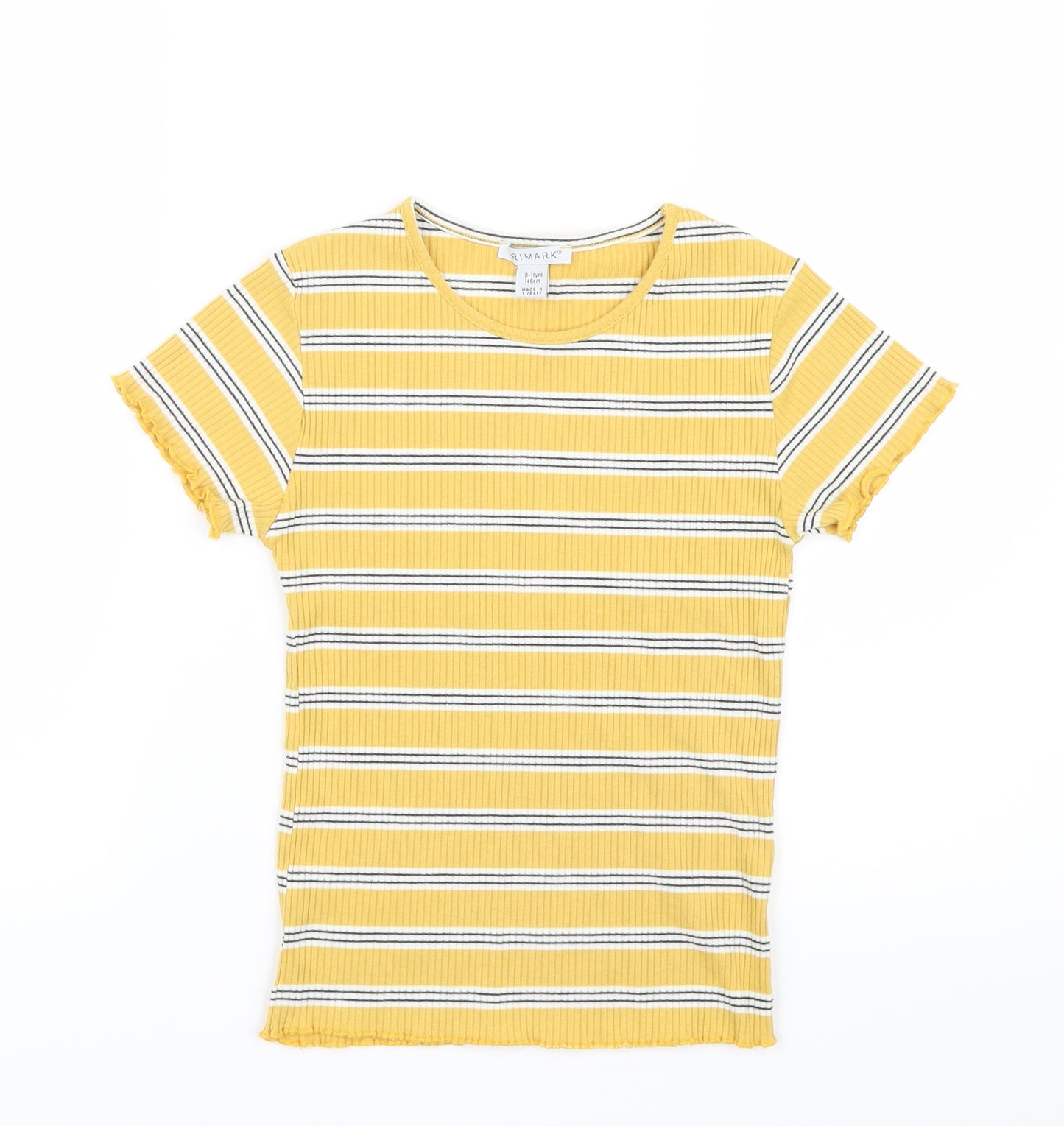 Primark Girls Yellow Striped  Basic T-Shirt Size 10-11 Years