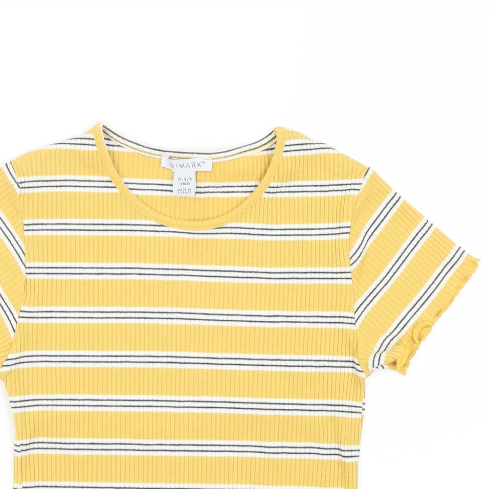 Primark Girls Yellow Striped  Basic T-Shirt Size 10-11 Years