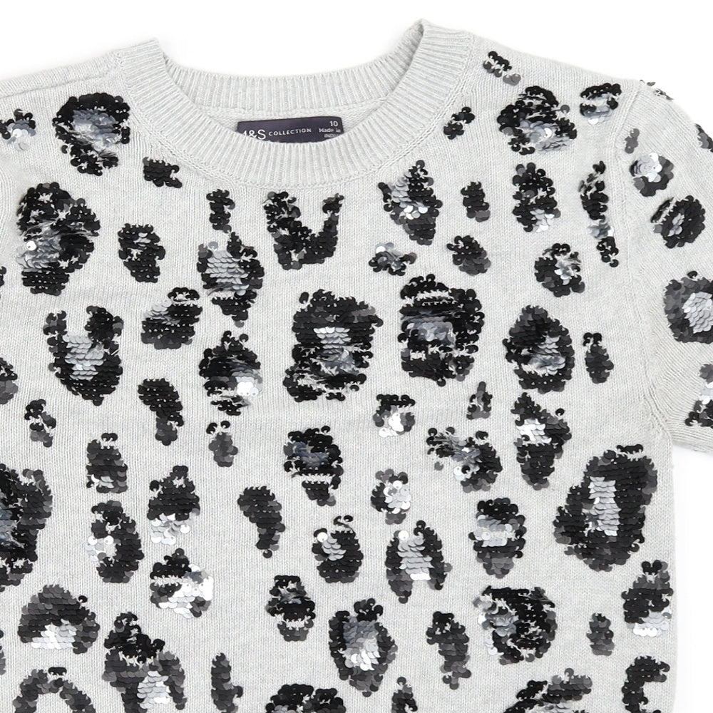 Marks and Spencer Womens Grey Animal Print  Pullover Jumper Size 10